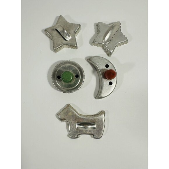 Cookie Cutters Vintage Metal Aluminum Biscuit Cutter Two Stars Moon Scotty Dog - Picture 5 of 8